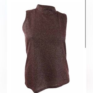 DKNY Women's Metallic Mock Neck Top Brown